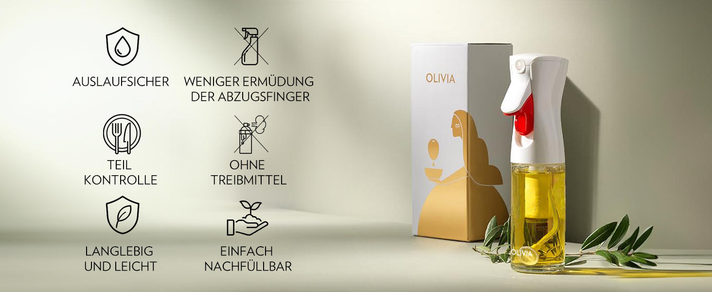 Розпилювач олії FlairRosol Olivia 130 мл, скляний, з контролем порцій - для кухні, салатів, грилю, випічки (білий)