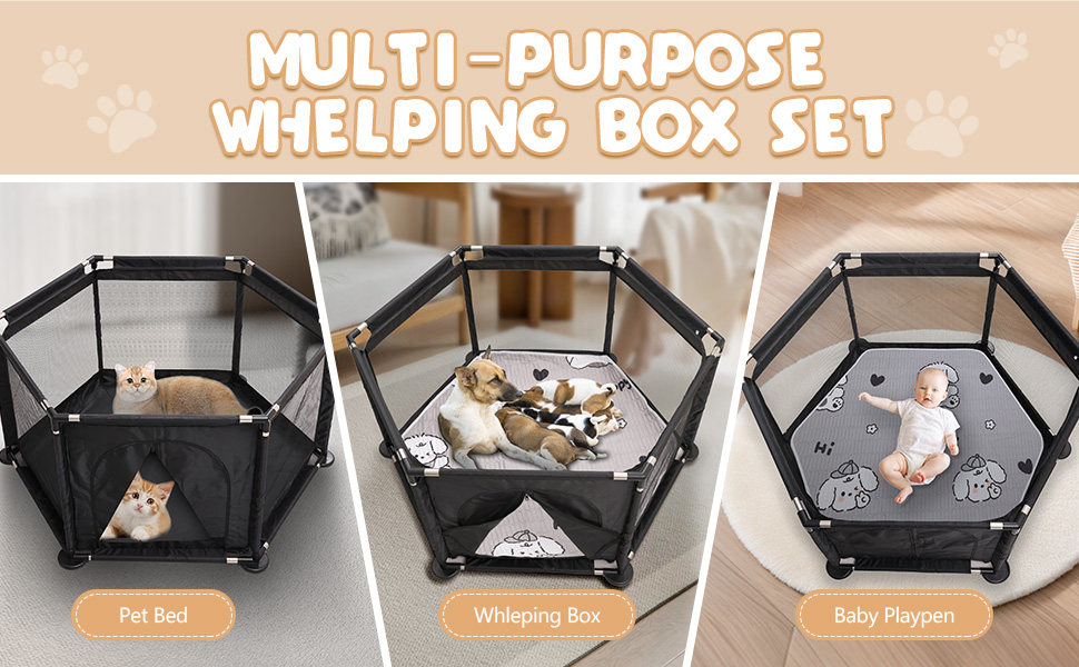 Кінець для цуценят у формі шестикутника, 122x65 см, чорний: ігровий майданчик + м'яка підстилка для великих та малих порід