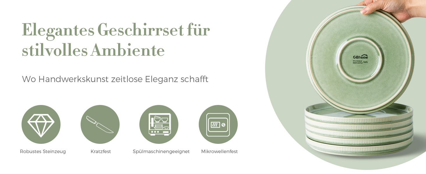 Набір посуду GBhome з каменю, 24 елементи, ручна робота, для 6 осіб, стійкий до миття в посудомийній машині та мікрохвильовій печі