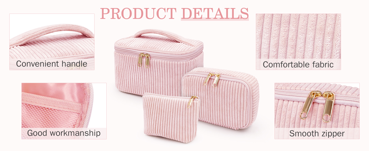 Набір косметичок для жінок: 3 шт. для макіяжу, подорожей та повсякденного використання (рожевий)