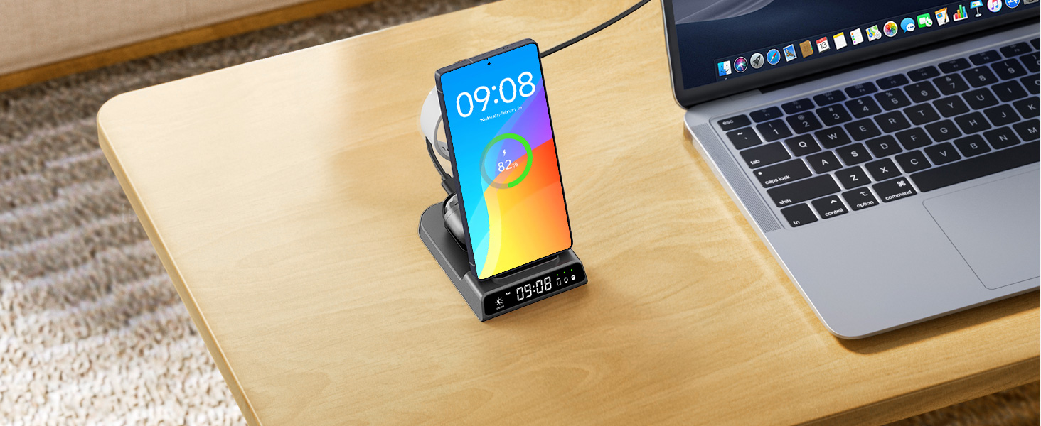 Бездротова зарядка leQuiven 3-в-1 для Samsung Galaxy S25 Ultra, S24, S23, Z Fold/Z Flip 7, Galaxy Watch 8/7/6/5/4, Galaxy Buds3 Pro (Tech Grey)