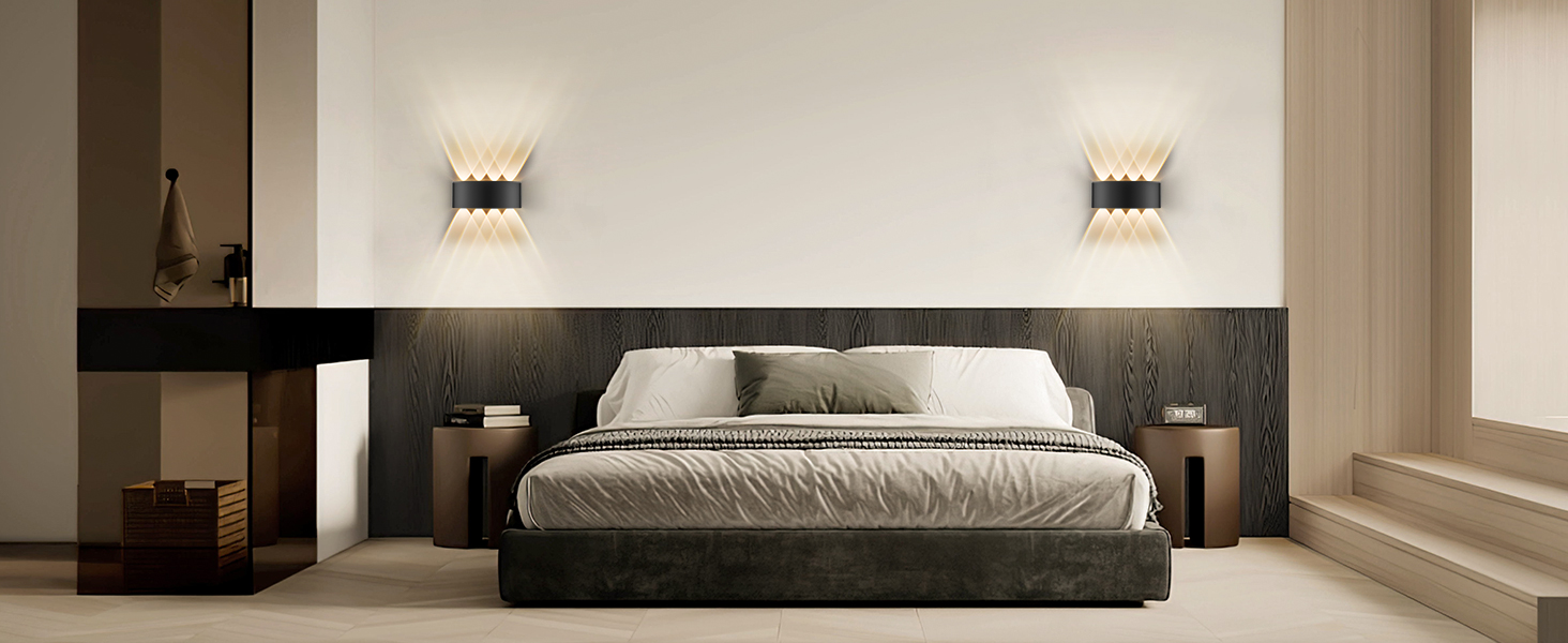 LED настінний світильник Oraymin 2 шт. IP65, 6W, 6 джерел світла, 3000K, для дому та вулиці, з алюмінію, тепле світло (Чорний, 8 джерел світла, 4 шт.)
