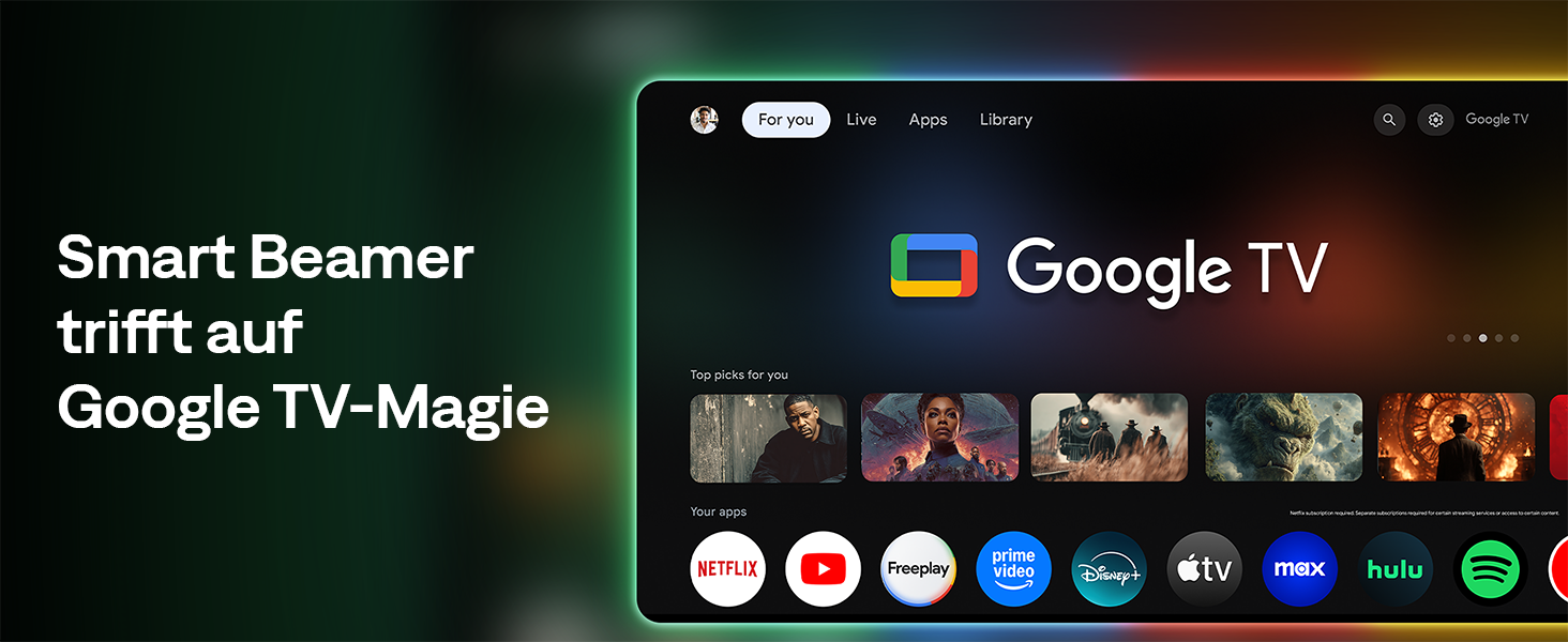 Smart проєктор Aurzen Boom Air Mini Beamer з Google TV та Netflix, 4K, USB-C, Dolby Audio, WiFi, Bluetooth, TOF автофокус, обертовий стійкий, кремовий