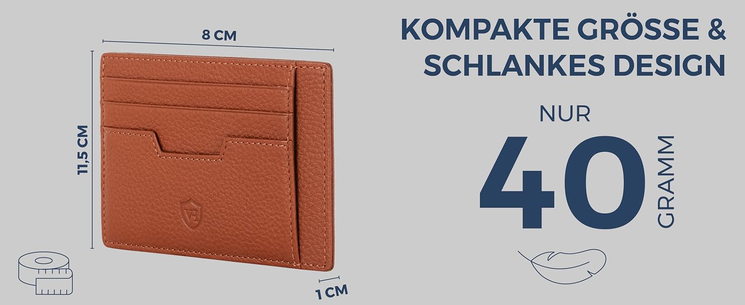 Шкіряний картхолдер VON HEESEN з RFID-захистом, портмоне для кредитних карток з наппа-шкіри, 9 відділень, унісекс (коньячний коричневий)