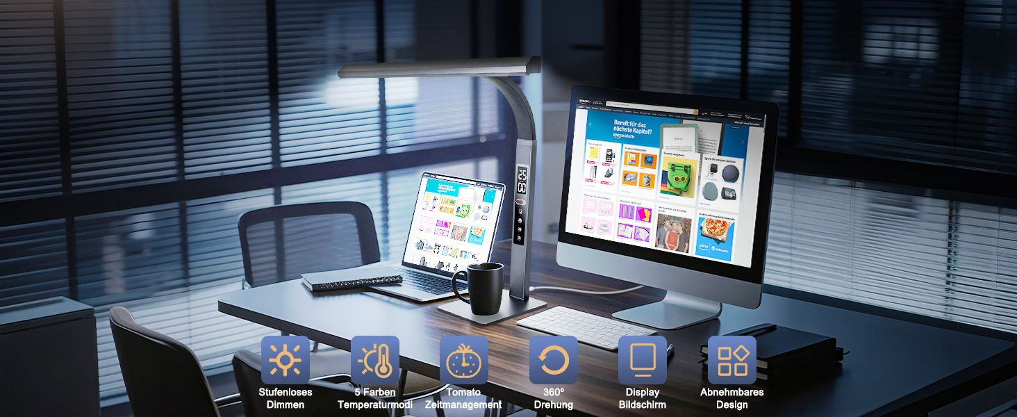 LED лампа настільна диммируемая 12W для офісу, дому та навчання, захист очей, світло дня, гнушийна шийка, 5 кольорів, плавне регулювання яскравості