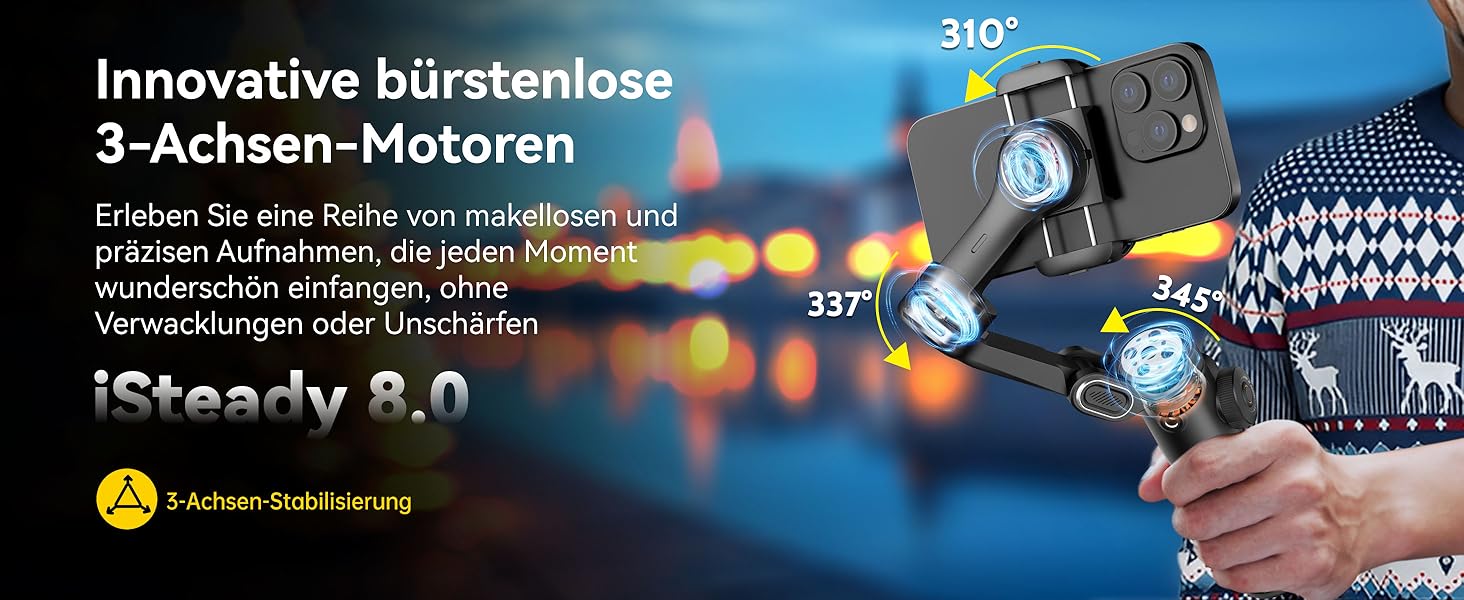 Стабілізатор для смартфона AOCHUAN X2: 3-осьовий гімбал з OLED-дисплеєм та 7.8-дюймовою штангою, чорний