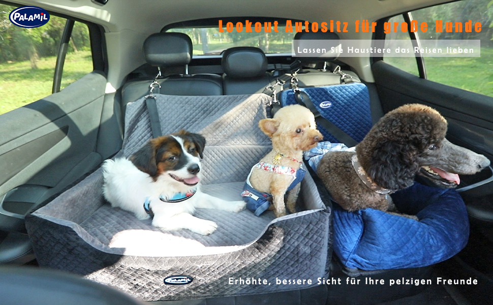 Підвищення для собак PALAMIL: для великих/середніх або 2 маленьких собак, водонепроникний автокрісло для собак з товстим матрацом та кишенями для зберігання (Чорний). Підвищення для великих собак.
