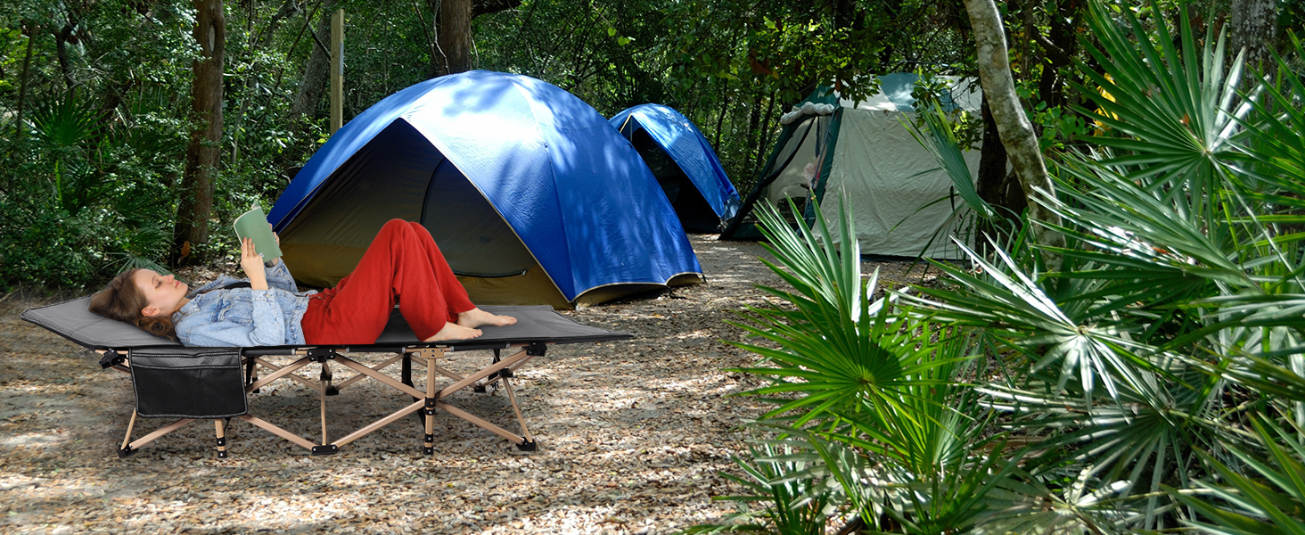 Ліжко похідне REDCAMP складане XXL, 71 см, вантажопідйомність 226 кг, сіре/зелене/чорне - для кемпінгу, туризму, пляжу, саду