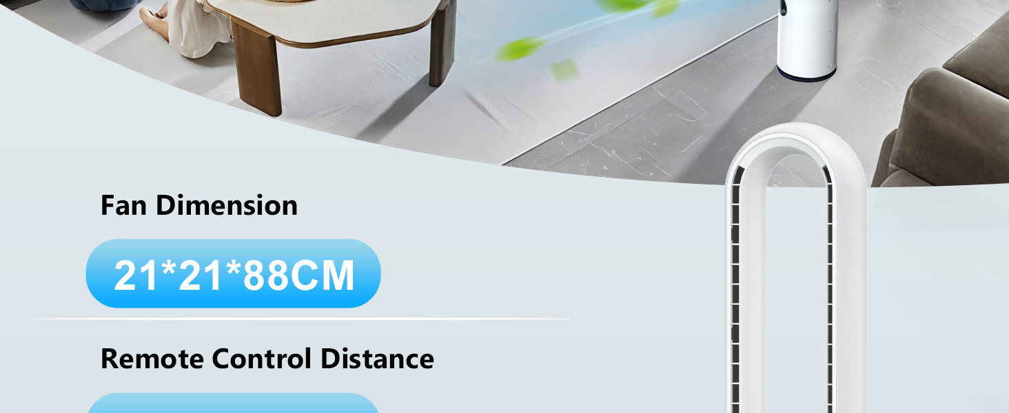 Безлопатий вентилятор з дистанційним керуванням, тихий, з LED-дисплеєм, 90° гойдання, 24 швидкості, 12H таймер, підлоговий вентилятор для дому (білий)