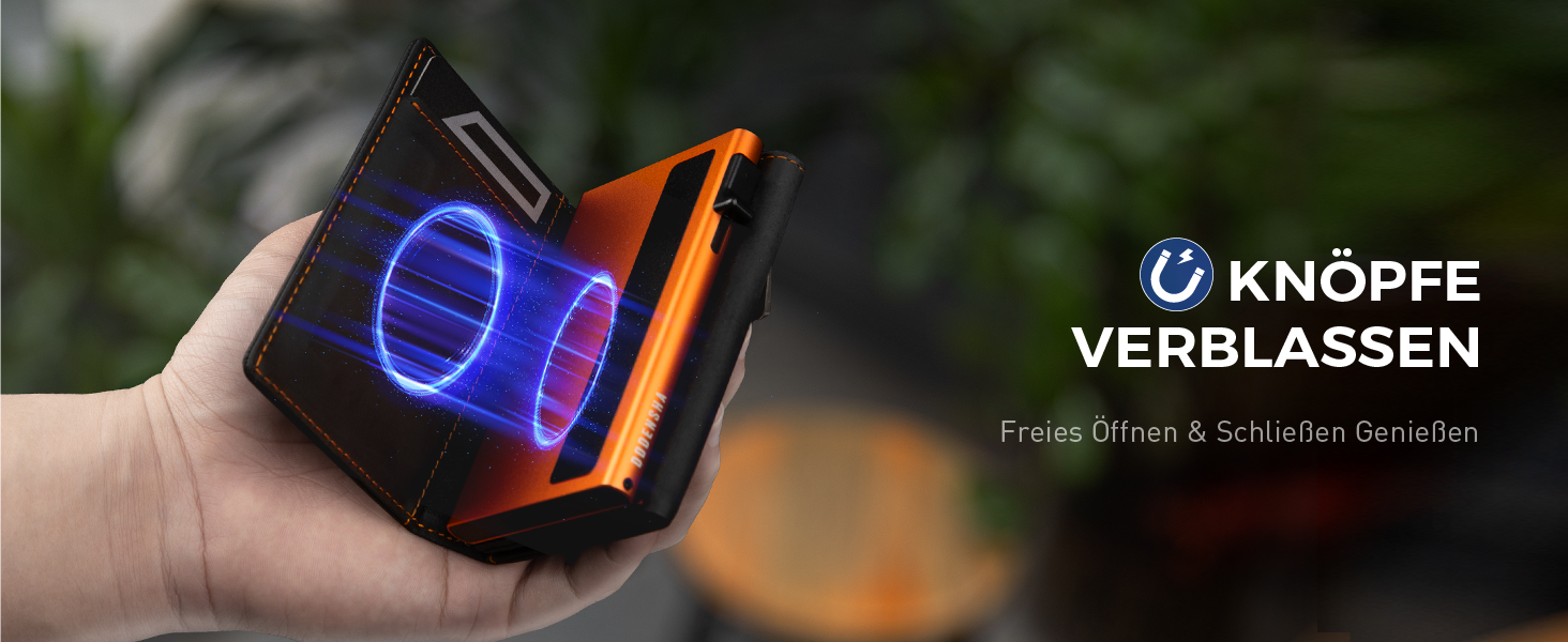 Чоловічий гаманець MagSnap Portmonee з відділом для монет, RFID захистом, для 10+ карток, чорно-помаранчевий