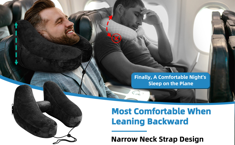Подушка для шиї у вигляді літака, надувна туристична подушка для подорожей, авто, офісу (чорна)