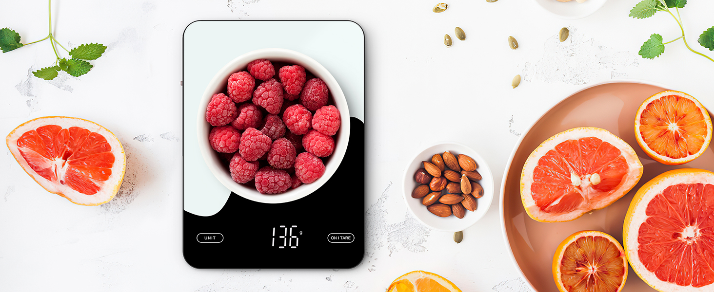 Brifit Kitchen Scale with App - 10kg/1g Digital Food Scale with Calorie Counter, LED Display, Tare Function, USB Rechargeable