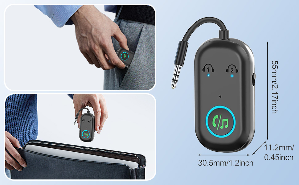 Bluetooth передавач/приймач 2-в-1: адаптер Bluetooth 5.3 з аудіороз'ємом 3.5 мм для навушників, авто, ТВ та аудіосистем