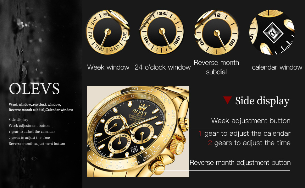 Чоловічий годинник OLEVS класичний, кварцовий, чорний зі сталевим ремінцем, водонепроникний, з датою та підсвіткою