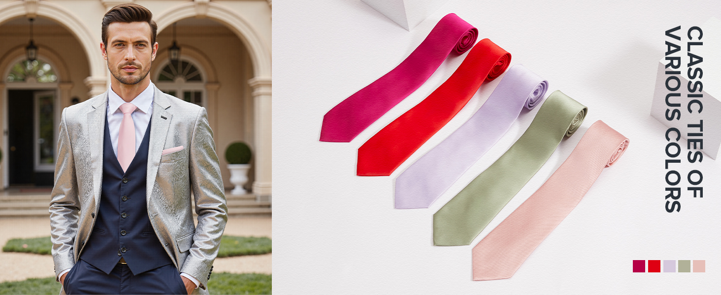 HISDERN Комплект краватки та нагрудного хустинки однотонний для весілля та свят, різні кольори, бургундський, універсальний розмір