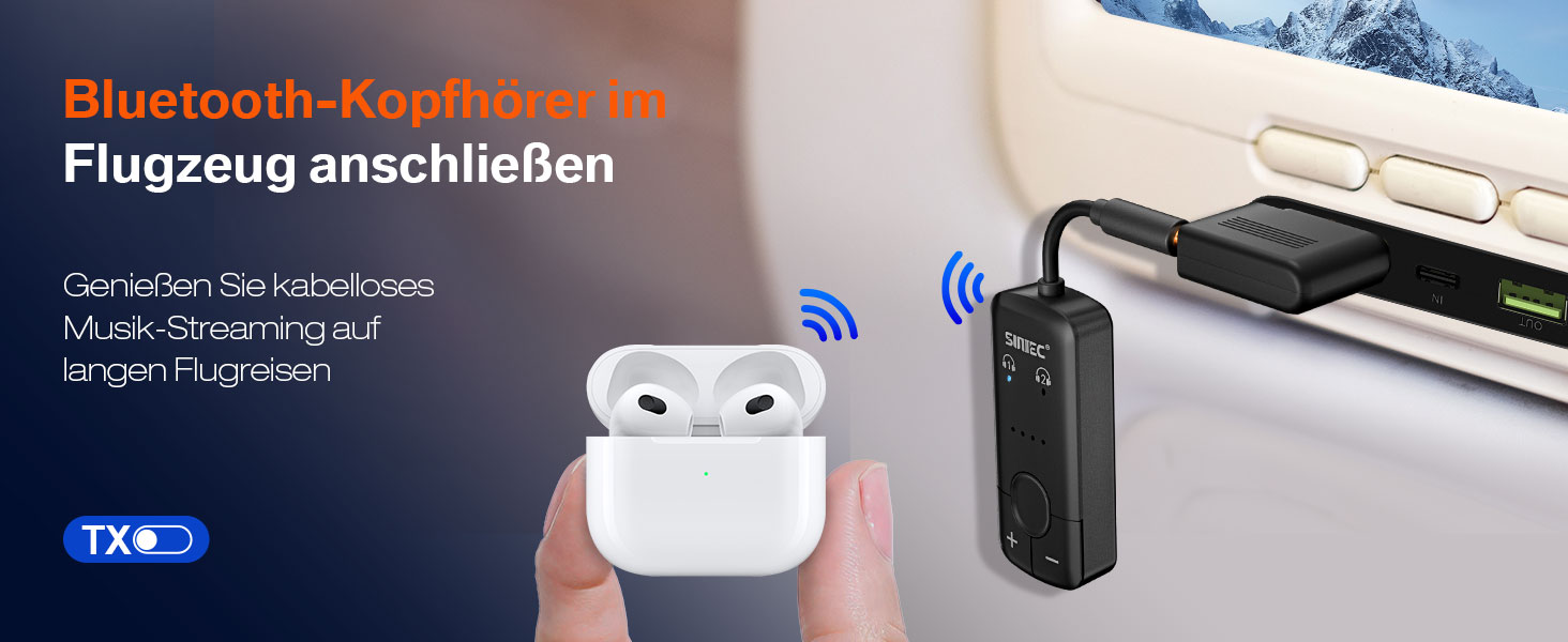 Bluetooth-адаптер AirFly для навушників у літаку, трансмітер аудіосигналу (чорний)