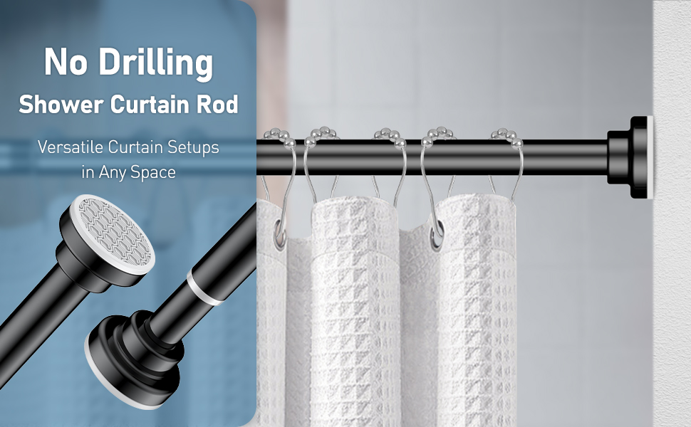 Штанга для душу Uniclife без свердління, 82–204 см, регульована, нержавіюча сталь, для ванної, вікна, шафи (чорна)