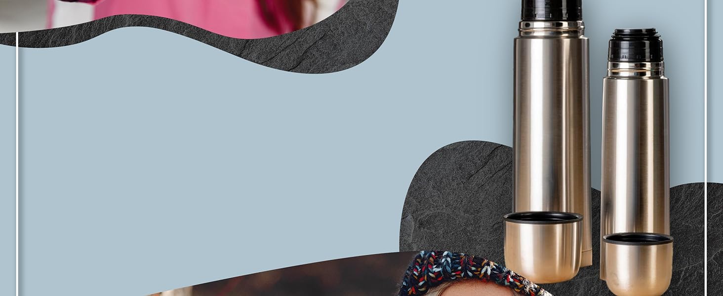 Термос з нержавіючої сталі з чашкою та щіткою; термос-каструля з подвійними стінками; не протікає, придатний для миття в посудомийній машині & BPA-free + щітка для чищення; зберігає напої гарячими та холодними (Чорний - 1000 мл)