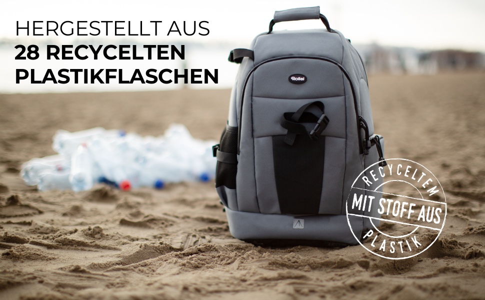 Рюкзак для фотоапарата Rollei Fotoliner Ocean M: з перероблених PET-пляшок, з дощем.і, ручної поклажі, чорний