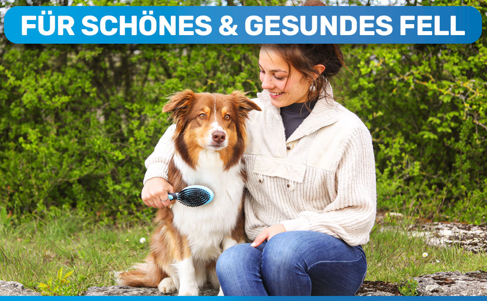 Щітка для собак BluePet 2в1 для довгої та короткої шерсті, для цуценят та котів. Розчісує, розплутує, вичісує. Універсальна щітка-щітка (Блакитна, M-L)