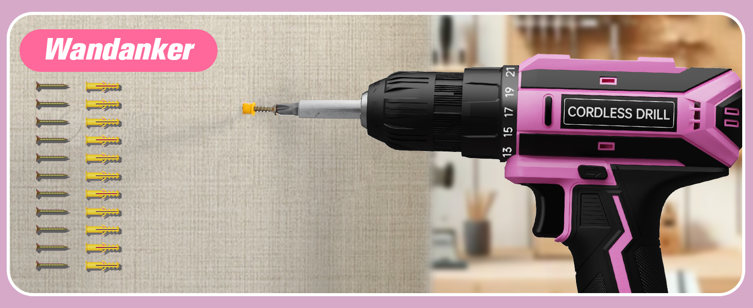 Акумуляторний шурупокрут-дрель 20V, 56 шт. у наборі, 42Nm, LED-підсвітка, рожевий, для дому та майстерні