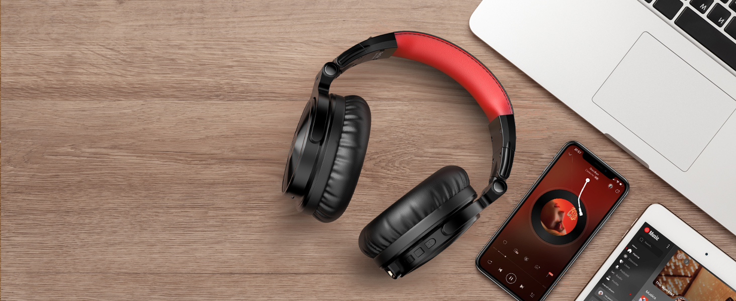 OneOdio Бездротові навушники Over-Ear Bluetooth з Bluetooth 5.2, 50мм драйвер, Hi-Fi Stereo, складні, з мікрофоном для ноутбука/телефону/ПК - Червоні