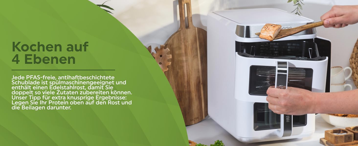 Фритюрниця Salter VertiCook View з вертикальною подвійною шухлядою, 9л, 12 функцій, без PFAS