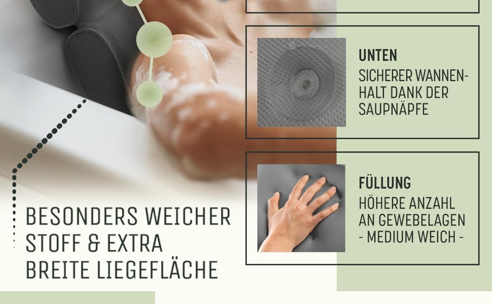 Подушка для ванни SilverRack MEDIUM-WEICH сіра 3D, ергономічна, з присосками, аксесуар для ванни