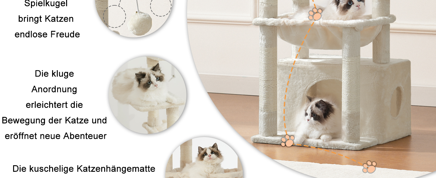 Котячий будиночок Heybly HCT008SW (Бежевий): міцний котячий будиночок з великим м'яким кошиком, стійкими сизалевими стовпчиками та місцем для сну