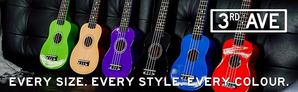 Укулеле 3rd Avenue Sopran 54 см (21 дюйм) – Початковий набір, сумка, підставка, ремінь, струни, медіатори та наклейки на гриф – Натуральний колір. Безкоштовні онлайн-уроки для початківців. Комплект включає інструмент та кольорові наклейки на гриф.