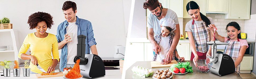 М'ясорубка електрична Profi 2000 Вт з насадками для ковбас, печива та кібе. 3 диски з нержавіючої сталі, 4 ножі. Для м'яса, овочів, сиру та тіста, Чорна