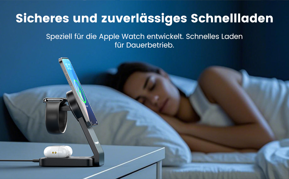 3-в-1 Зарядний пристрій MagSafe: Бездротова зарядка для iPhone 16/15/14/13/12, годинників та AirPods Pro/2/3 - Чорний (15W)