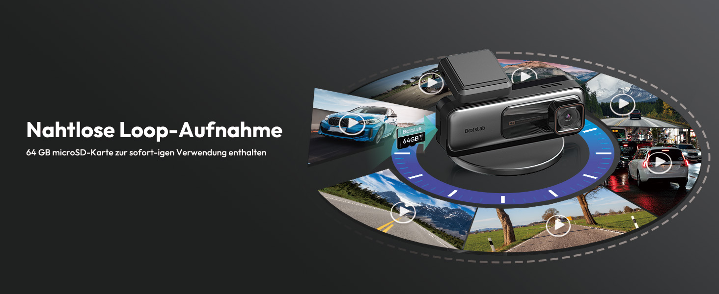 Відеореєстратор BOTSLAB Dashcam Auto з GPS, 4K, Dual, WiFi, ADAS, Нічне бачення, 64GB SD, 2.45' IPS, 24/7, Loop, WDR, 170°