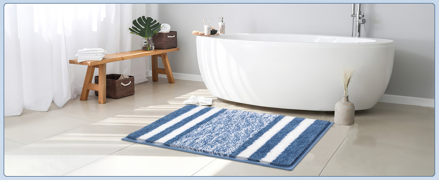 Pauwer Microfiber Bath Mats & Rugs - Plush, Absorbent, Non-Slip - 60x120 cm - Washable Bathroom Rugs for Bedroom, Living Room, Blue