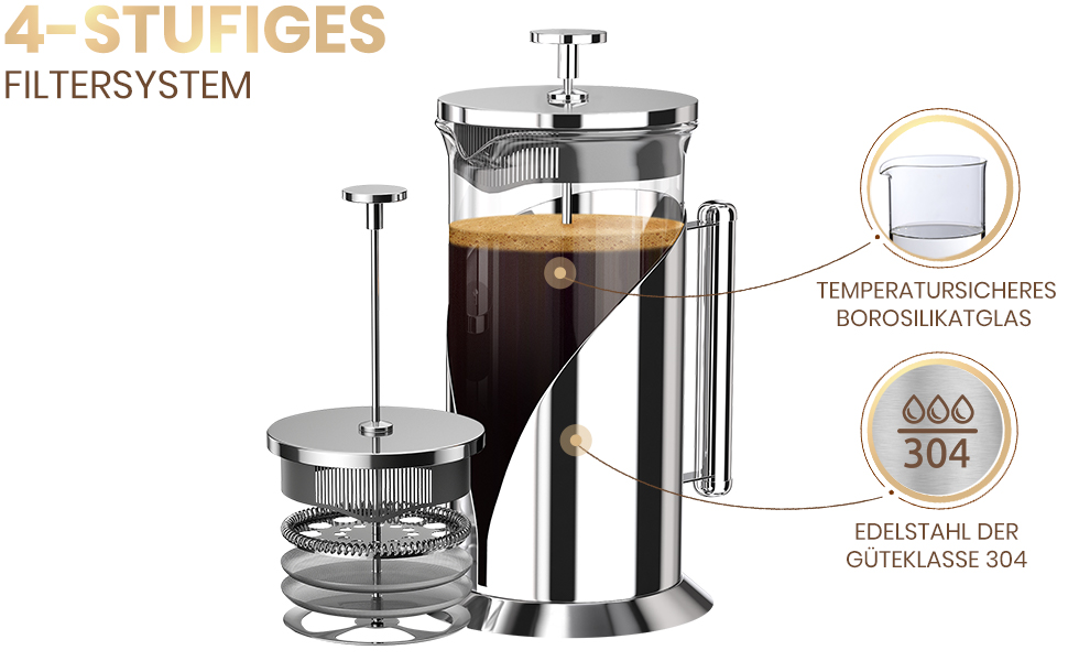 Cafe Du Chateau French Press Maker Electric Hot Water Dispenser, fast instant heating kettle with a transparent tank for water measurement, for tea, coffee, 2.17 l NutriChef, One Size, Black
