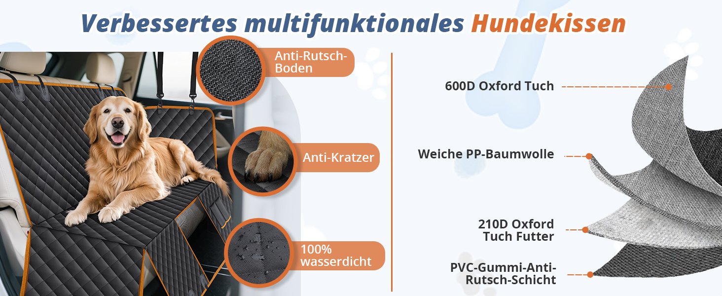 Водонепроникна підстилка для собак у машину з захистом боків та віконкою-сіткою, чорний/оранжевий
