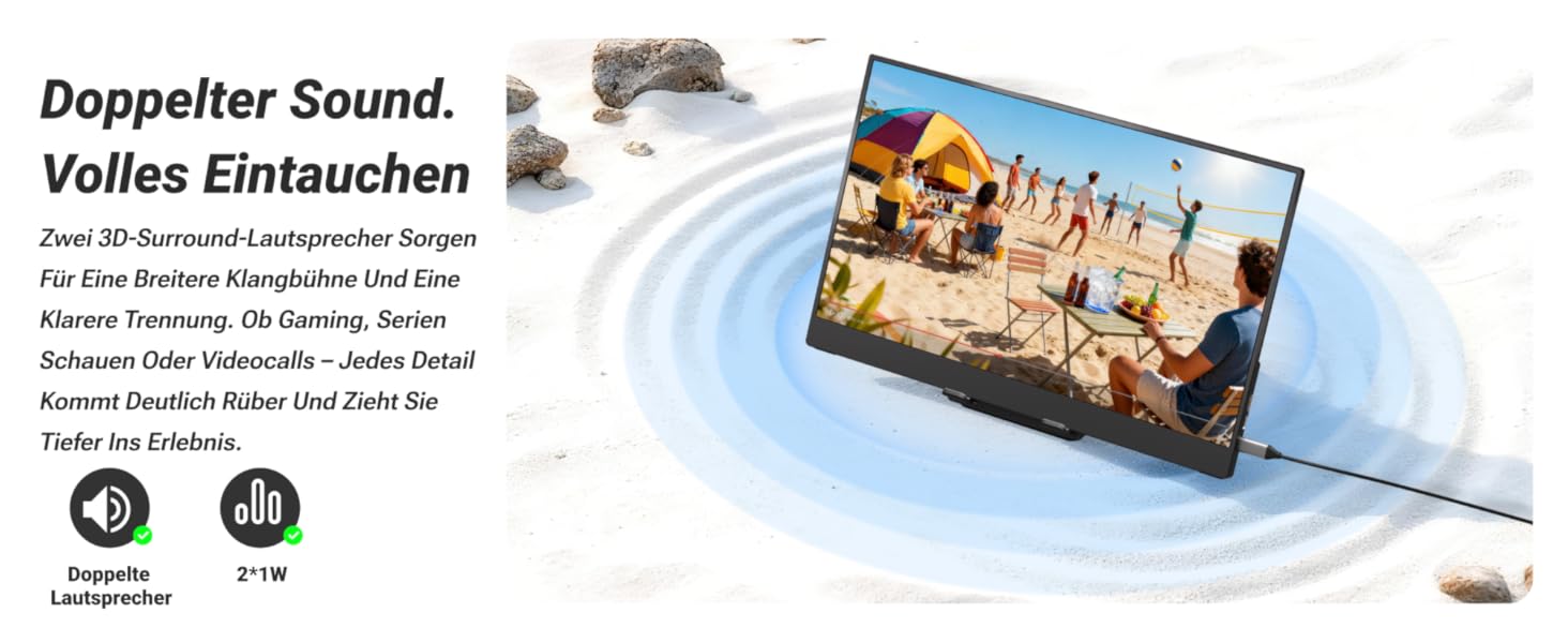 Портативний монітор Ingnok 15.6 дюймів, FHD 1080P IPS з підставкою, для ноутбука, ПК, Mac, PS3/4/5/X-box, USB-C & HDMI, 15.6 (підставка)