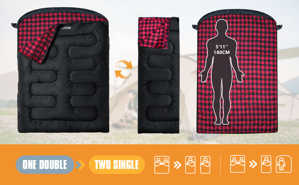 Спальний мішок для двох дорослих з флісу, зимовий, з подушками та сумкою для транспортування, 233*157 см, червоний