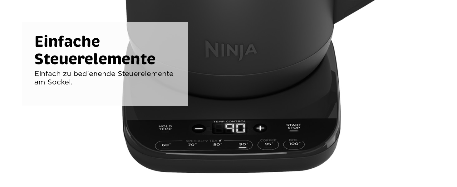 Електричний чайник Ninja Perfect Temperature KT201EUSTGD, 1.7 л, 6 температурних режимів, функція швидкого закипання та підігріву, чорний