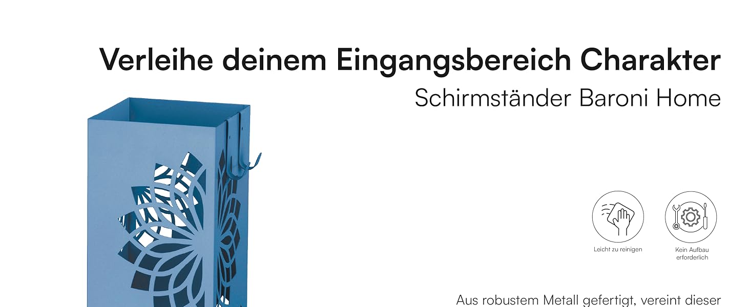 Стійка для парасольки Baroni Home з сучасним дизайном, металева з мандалою, 2 гачки та знімна підставка для збору води, 16 x 16 x 49 см, зелено-блакитна