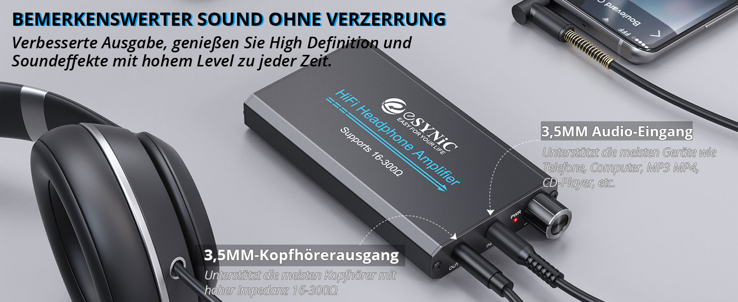 Портативний підсилювач навушників eSynic HiFi, 16-300 Ом, для MP3/MP4, телефону, ноутбука, планшета, з акумулятором