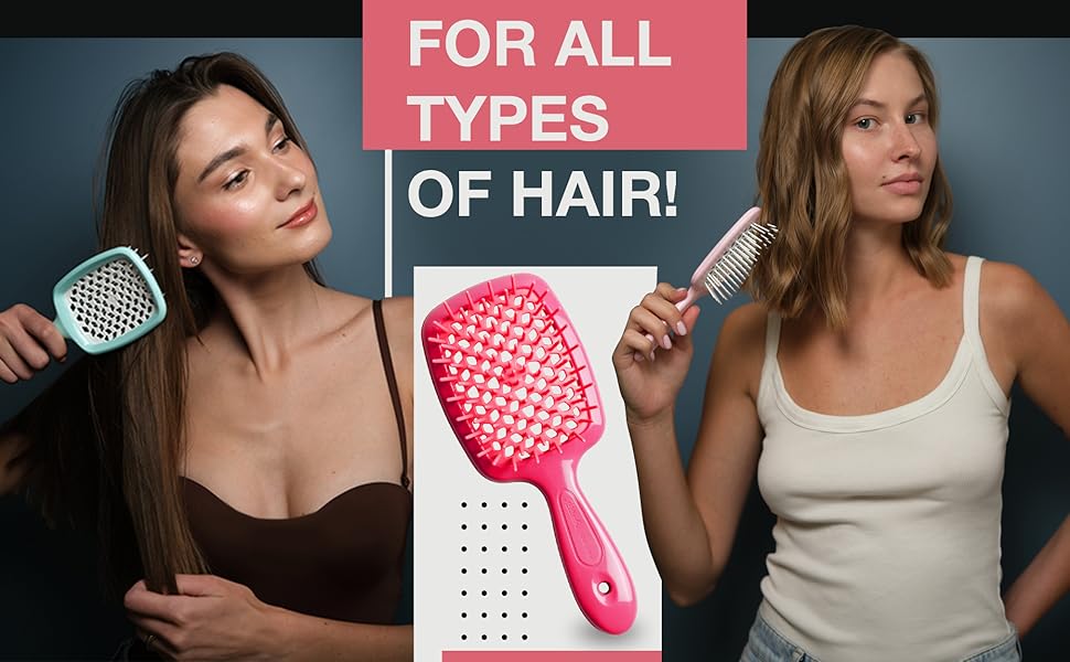 Щітка Janeke Superbrush для розчісування волосся: для м'якого, гладкого волосся з антистатичними щетинками. Підходить для кучерявого, густого, хвилястого, тонкого волосся (Tiffany).