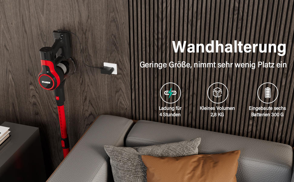 Акумуляторний пилосос Stanew ST-609: 4-в-1, бездротовий, 150W, 22.2V, 40 хв роботи, 800 мл, для килимів, шерсті тварин, авто