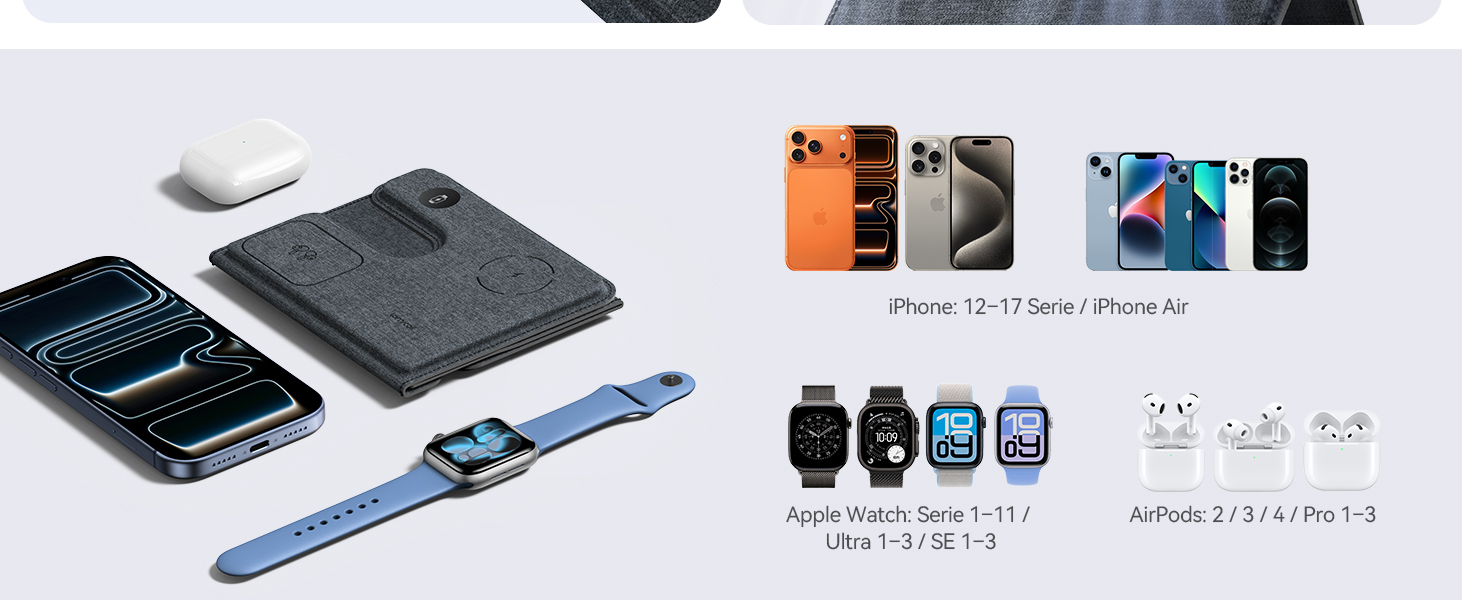 Зарядна станція 3 в 1 Lamicall для iPhone та Apple Watch, сумісна з MagSafe, сіра