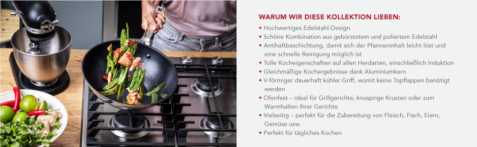 Набір сковорідок KitchenAid з нержавіючої сталі 20 см і 28 см, 3-шарове антипригарне покриття, для індукції, для духовки, посудомийної машини, з холодною ручкою, сріблястий