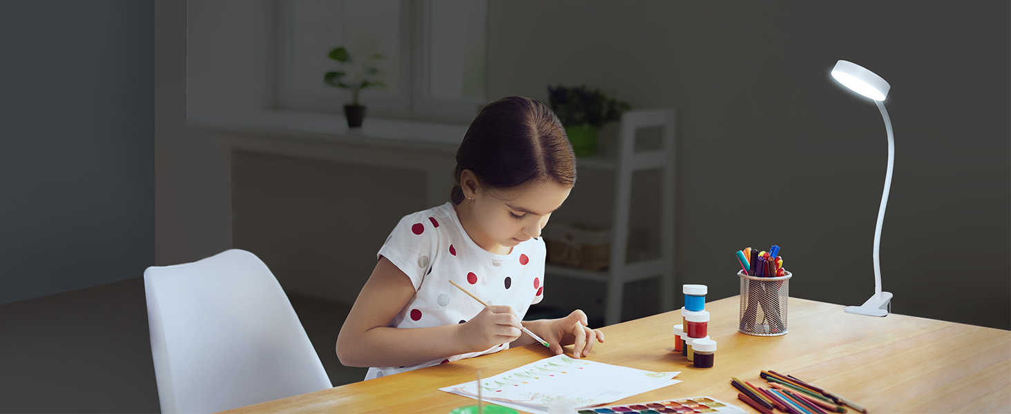 Glocusent 5W LED Лампа для читання на ліжко, кліпса, 3 кольори/5 рівнів яскравості, гнучкий тримач, CRI 90, USB зарядка (біла)