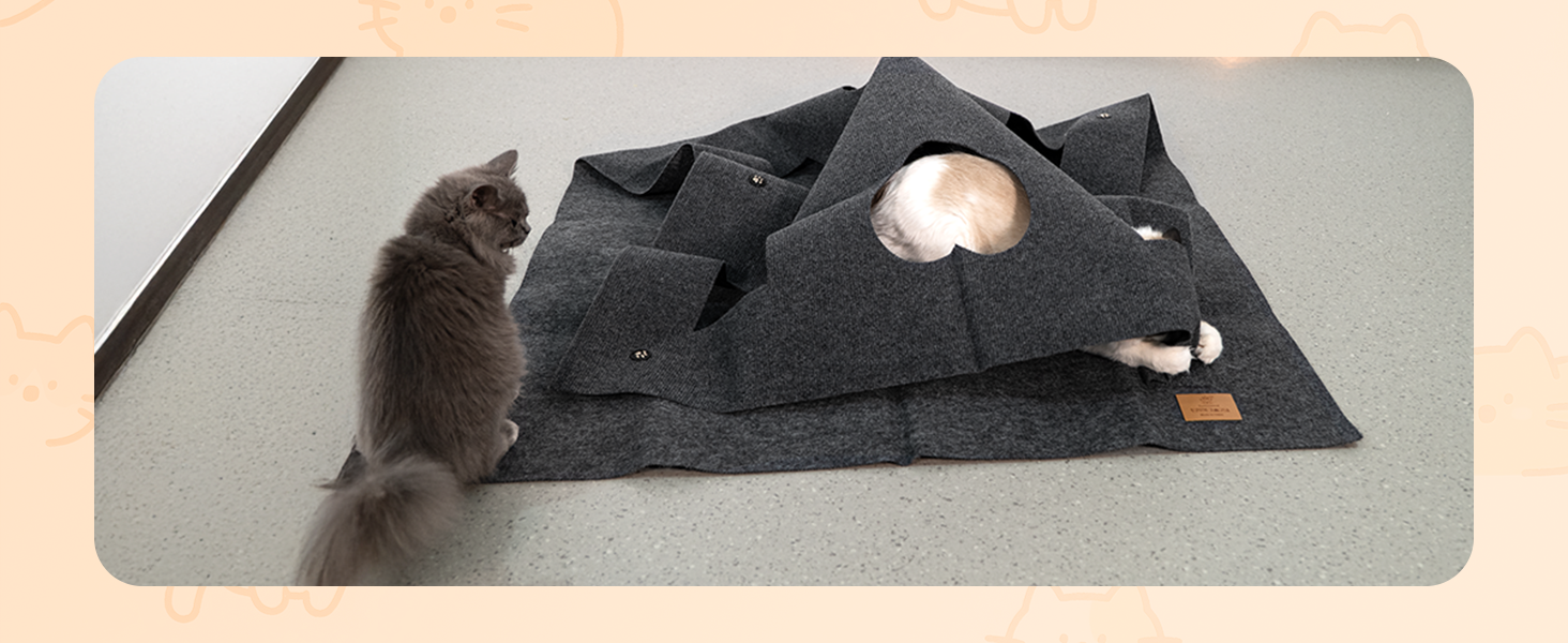 Килимок-ігровий для котів з тунелем та мішечком, інтерактивна іграшка, активний центр для котів, килимок для полювання, інтелектуальна іграшка, 100x100 см