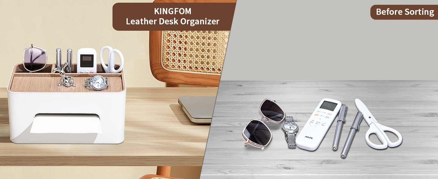 KINGFOM Склянка для серветок з 2 відсіками, з PU шкіри, для дому, офісу, ванної кімнати (Бежева)