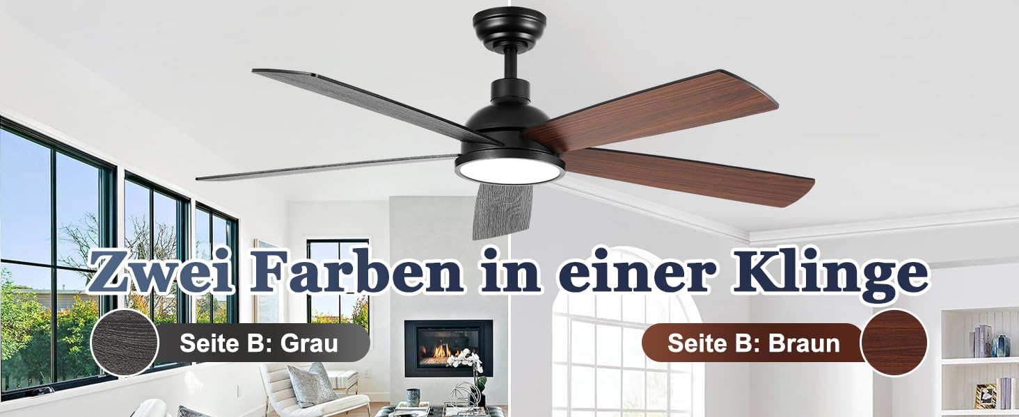 Стельовий вентилятор з підсвічуванням та пультом дистанційного керування 132 см | 5 дерев'яних лопатей, двосторонні, таймер, 6 швидкостей, тихий DC-мотор для спальні, вітальні