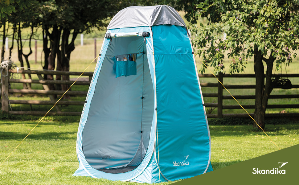 Skandika Pop Up Shower Tent | Changing Tent with 210cm Height, Silver Coated, Privacy Screen, Detachable Floor, Coverable Window with Mosquito Net, Shower Attachment | Toilet Tent